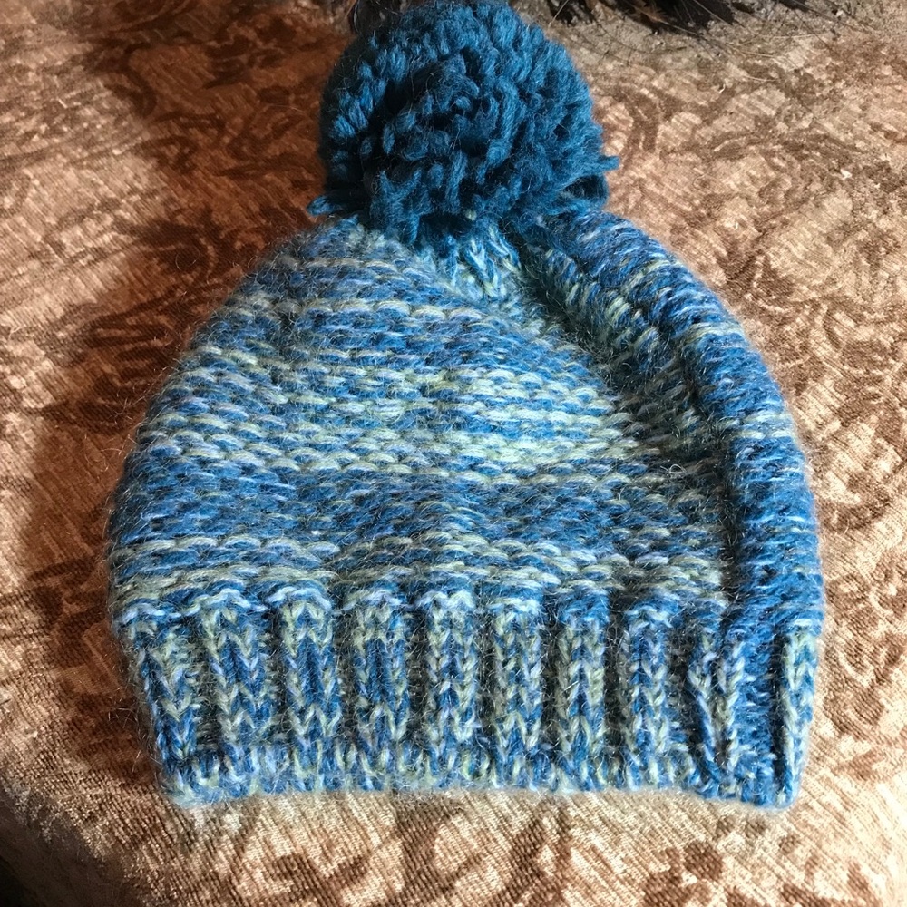 SUPER CUTE, SHADES OF AQUA BLUE, HAT WITH TASSEL.